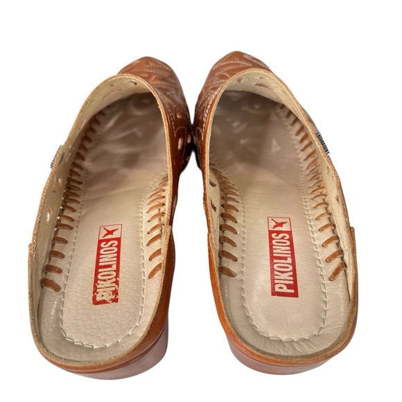 PIKOLINOS Mules Size 8.5 EU 39 Brown Leather Laser Cut Clog Shoe Low Heels SPAIN - Picture 5 of 9